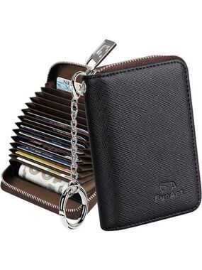 RFID Credit Card Wallet Zipper Holder for Women Compact Keychain Case